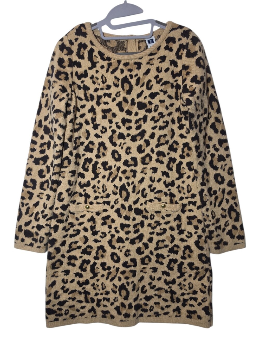Janie and Jack Leopard Print Knit Sweater Dress - Black & Tan - Size 7